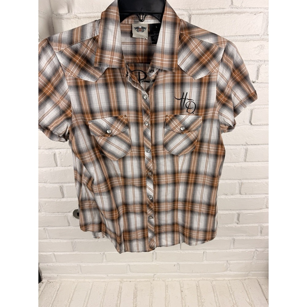 Harley Davidson Womens L 110th Anniversary Plaid Pearl Snap Western Shirt